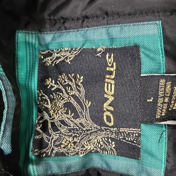 O'NEILL Green Plaid Bomber Coat With Faux Fur Hood. Size L - Picture 7 of 7